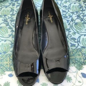 Cole Haan black patent leather low wedge